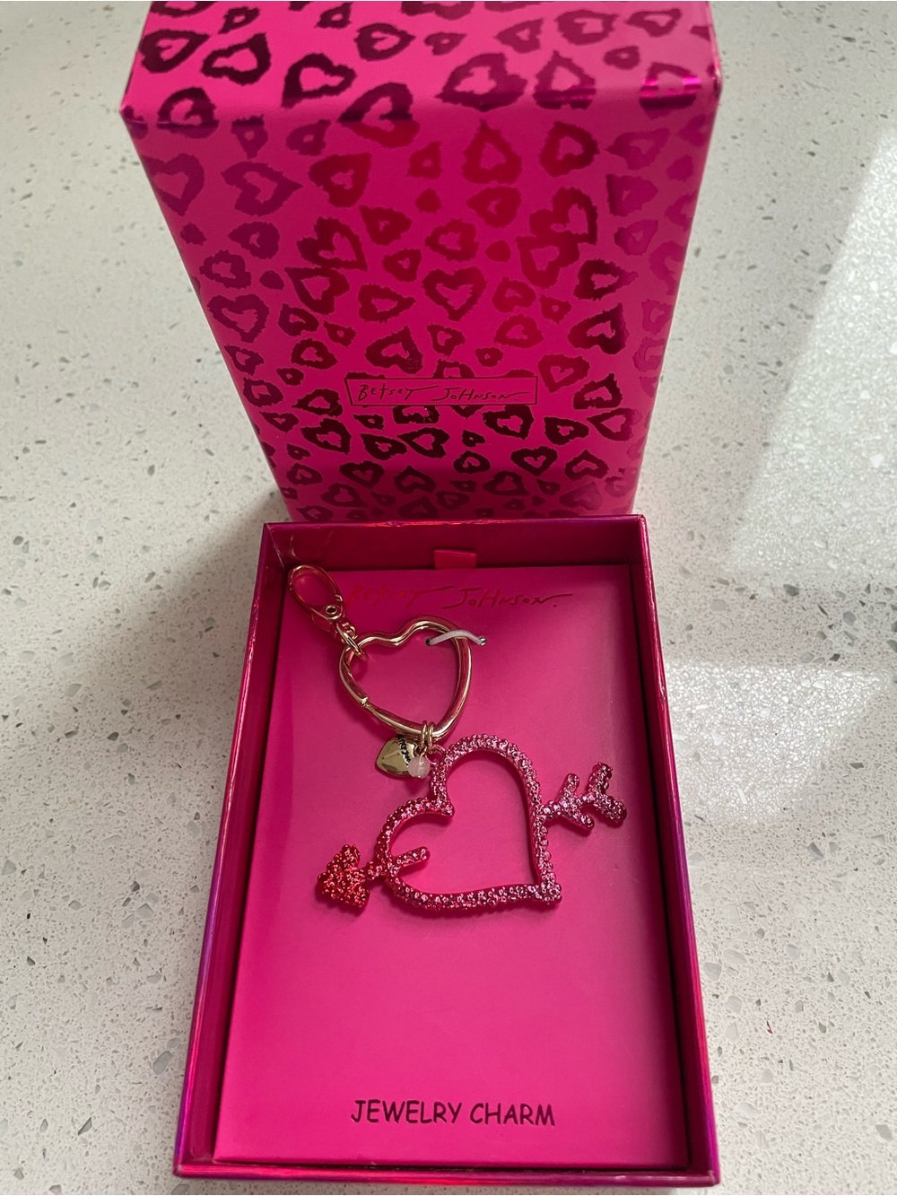 Betsey Johnson Pink Heart Arrow Keychain Card Holder Charm